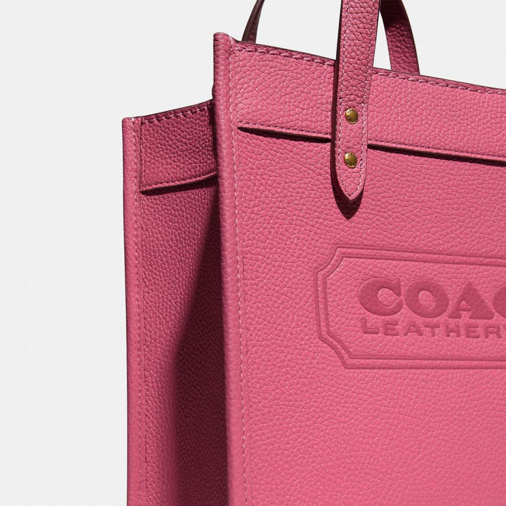 COACH Polished Pebble Leather Field Tote 22 in Pink