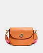 COACH®,WILLOW SADDLE BAG,Polished Pebble Leather,Small,Brass/Papaya,Front View