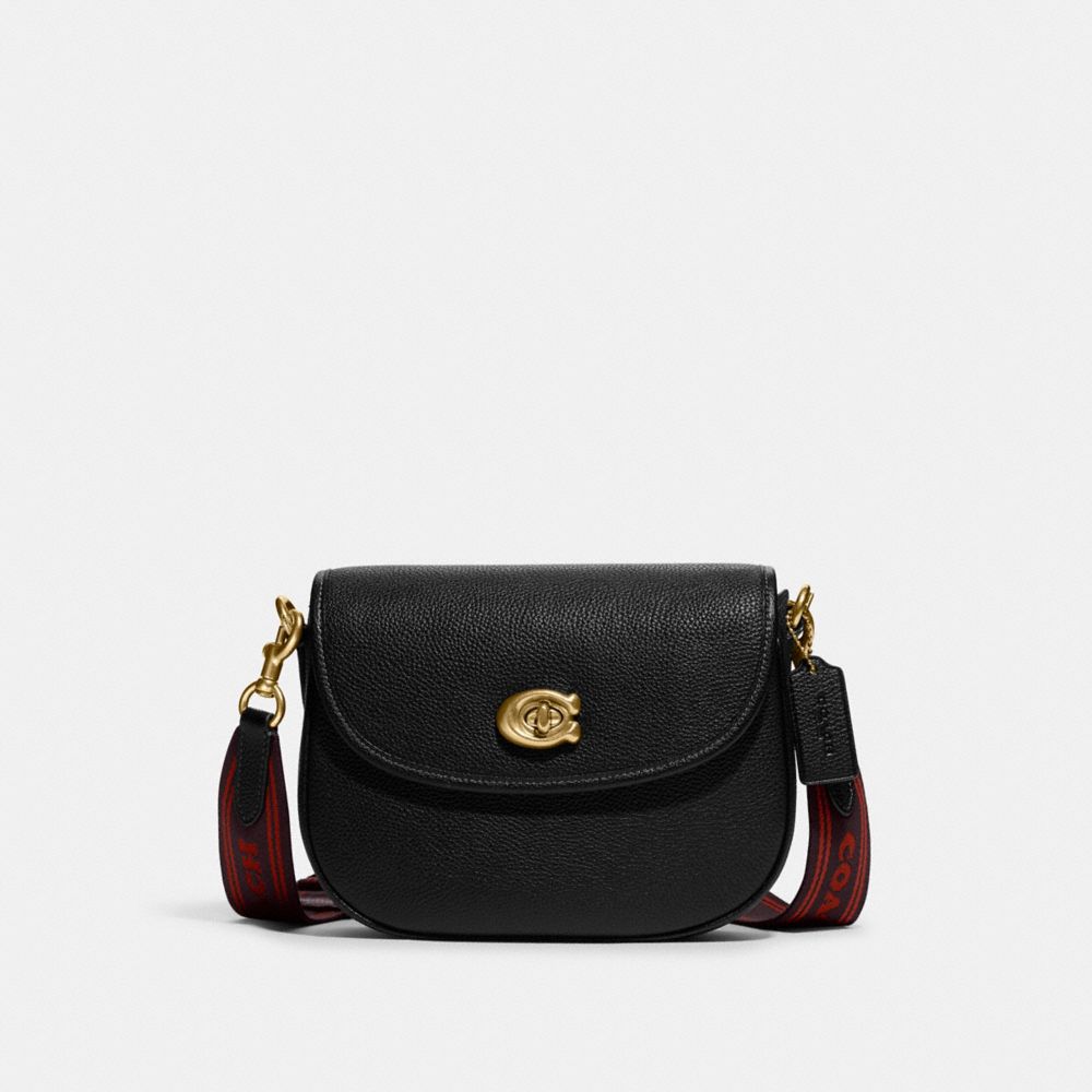 COACH®,WILLOW SADDLE BAG,Small,Brass/Black,Front View