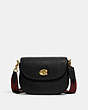 COACH®,WILLOW SADDLE BAG,Polished Pebble Leather,Small,Brass/Black,Front View
