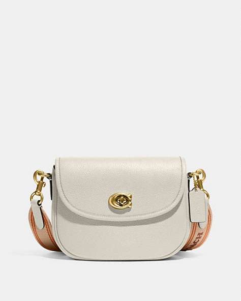 COACH®,WILLOW SADDLE BAG,Polished Pebble Leather,Small,Brass/Chalk,Front View