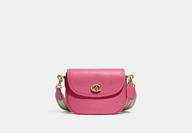 COACH®,WILLOW SADDLE BAG,Polished Pebble Leather,Small,Brass/Petunia,Front View