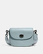 COACH®,WILLOW SADDLE BAG,Polished Pebble Leather,Small,Pewter/Aqua,Front View
