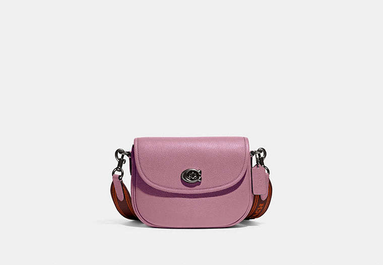 COACH®,WILLOW SADDLE BAG,Polished Pebble Leather,Small,Pewter/Violet Orchid,Front View