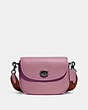 COACH®,WILLOW SADDLE BAG,Polished Pebble Leather,Small,Pewter/Violet Orchid,Front View