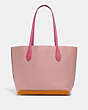 COACH®,KIA TOTE IN COLORBLOCK,Natural Pebble Leather,Medium,Brass/Carnation Multi,Back View