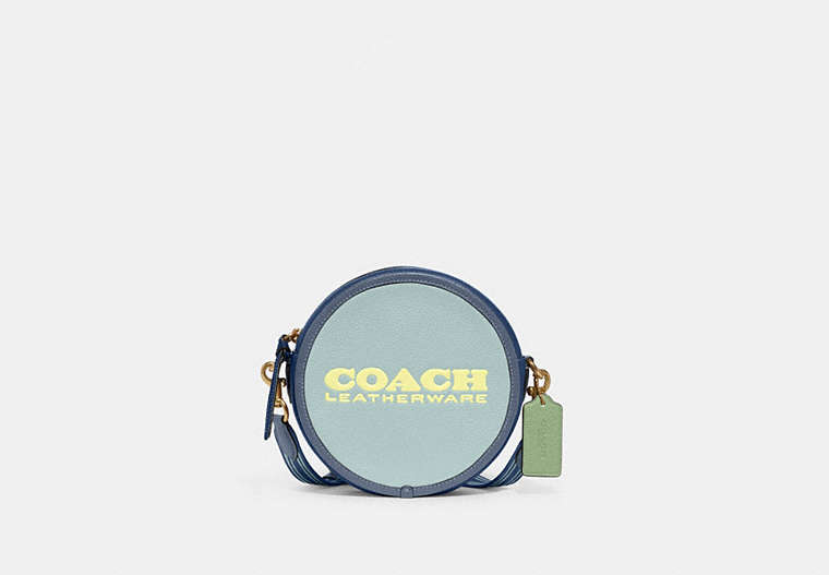 COACH®,KIA CIRCLE BAG IN COLORBLOCK,Natural Pebble Leather,Small,Brass/Aqua Multi,Front View