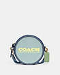 COACH®,KIA CIRCLE BAG IN COLORBLOCK,Natural Pebble Leather,Small,Brass/Aqua Multi,Front View