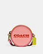 COACH®,KIA CIRCLE BAG IN COLORBLOCK,Natural Pebble Leather,Small,Brass/Carnation Multi,Front View