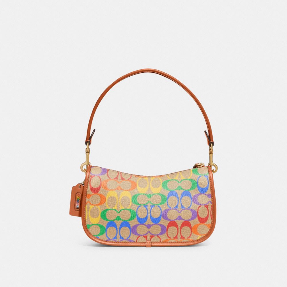 COACH®,SAC À BANDOULIÈRE EN TOILE SIGNATURE ARC-EN-CIEL,Toile enduite exclusive/cuir,B4/Bronzé Noisette Multi,Back View