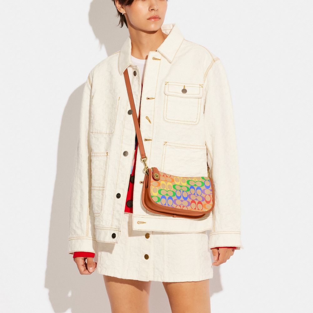 COACH®,Swinger Bag In Rainbow Signature Canvas,,Detail View