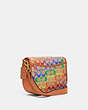 COACH®,WILLOW SADDLE BAG IN RAINBOW SIGNATURE CANVAS,Signature Coated Canvas/Leather,Small,Brass/Tan Hazelnut Multi,Angle View
