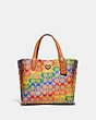 COACH®,WILLOW TOTE 24 IN RAINBOW SIGNATURE CANVAS,Signature Coated Canvas/Leather,Medium,Brass/Tan Hazelnut Multi,Front View
