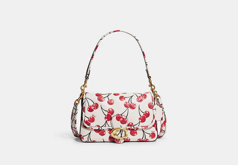 COACH®,SOFT TABBY SHOULDER BAG WITH CHERRY PRINT,Small,Brass/Chalk,Front View