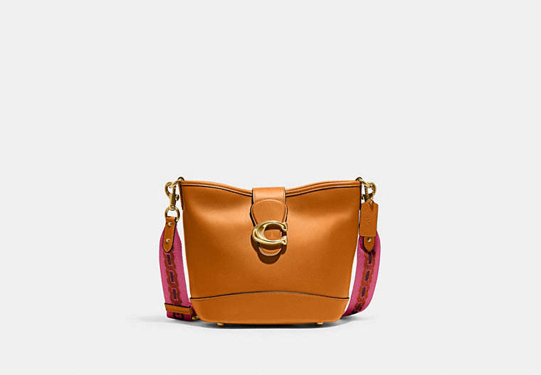 COACH®,TALI BUCKET BAG,Smooth Leather,Medium,Brass/Papaya,Front View