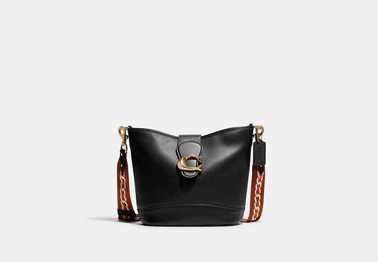 COACH®,TALI BUCKET BAG,Smooth Leather,Medium,Brass/Black,Front View