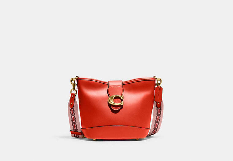 COACH®,TALI BUCKET BAG,Smooth Leather,Medium,Brass/Red Orange,Front View