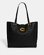COACH®,THEO TOTE BAG,Smooth Leather,X-Large,Brass/Black,Front View