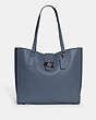 COACH®,THEO TOTE,Smooth Leather,X-Large,Pewter/Washed Chambray,Front View
