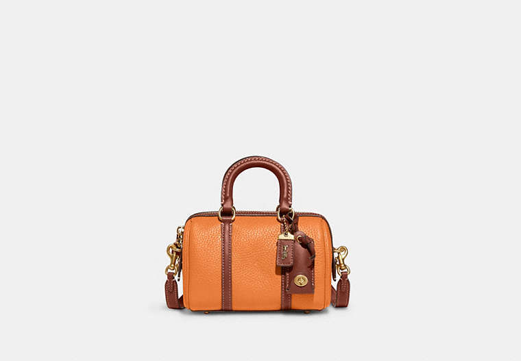 COACH®,RUBY SATCHEL 18 IN COLORBLOCK,Pebble Leather,Mini,Brass/Papaya Multi,Front View