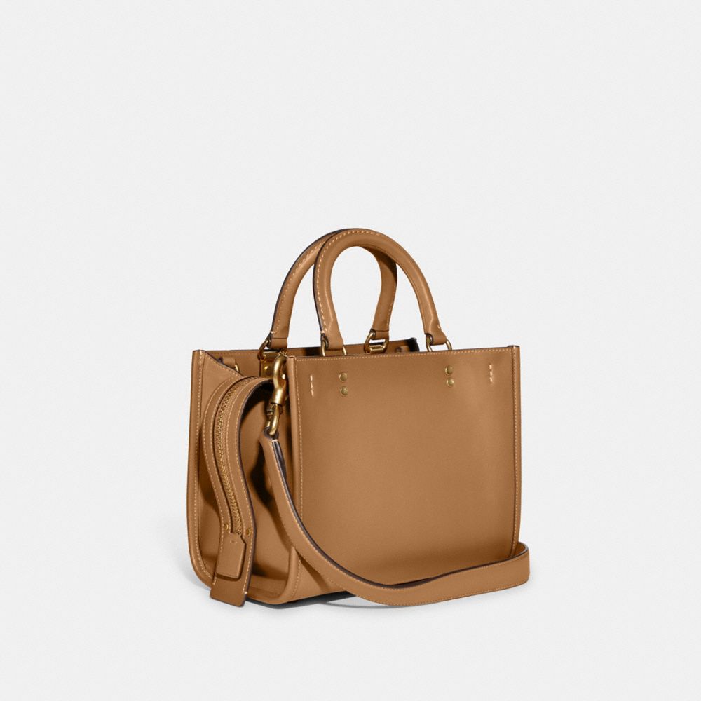 COACH®,COACH X TOM WESSELMANN ROGUE BAG 25,Glovetan Leather,Medium,Brass/Light Camel,Angle View