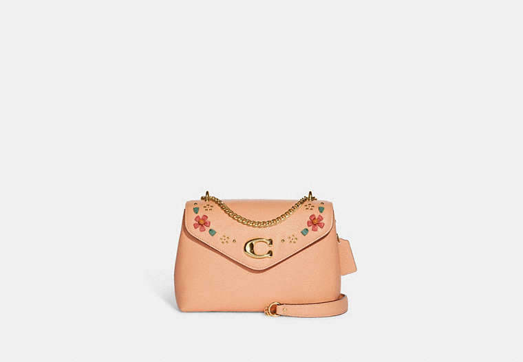 COACH®,TAMMIE SHOULDER BAG WITH FLORAL WHIPSTITCH,Leather,Medium,Gold/Faded Blush Multi,Front View