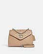 COACH®,TAMMIE SHOULDER BAG WITH FLORAL WHIPSTITCH,Leather,Medium,Silver/Taupe Multi,Front View