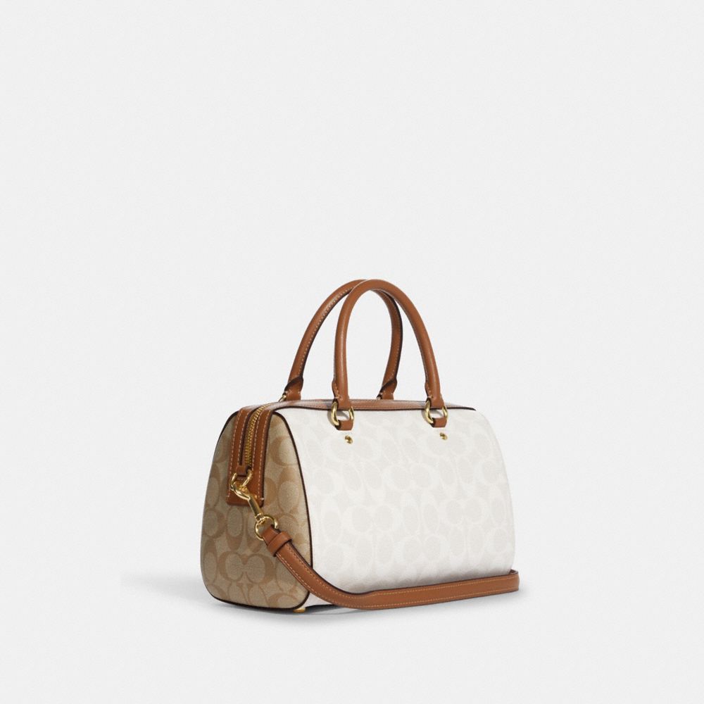 Coach Rowan Satchel in Blocked Signature Canvas Bag, White, One Size