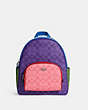 COACH®,COURT BACKPACK IN BLOCKED SIGNATURE CANVAS,Large,Silver/Sport Purple Multi,Front View