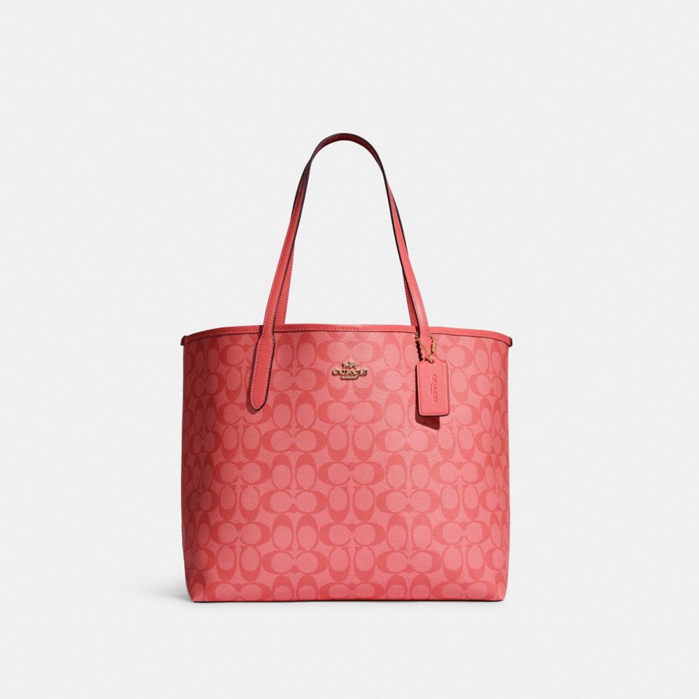 Pink Lemonade Signature Coated Canvas City Tote Shoulder Handbag