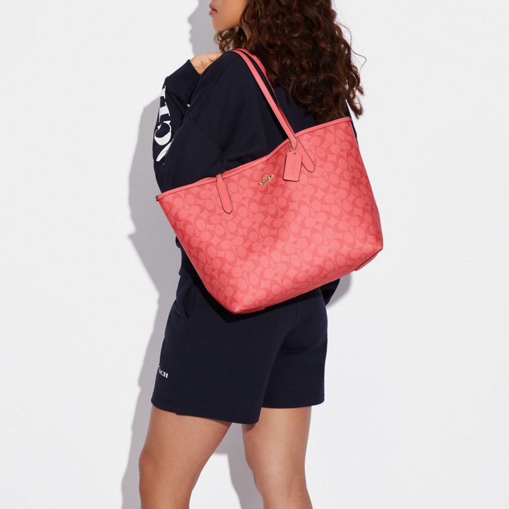 Coach Outlet City Tote In Blocked Signature Canvas in Red