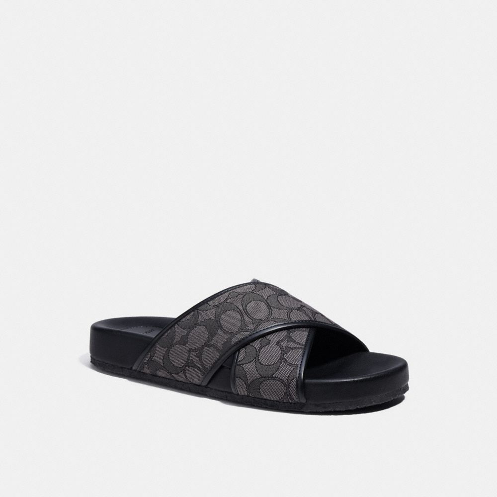 COACH®,CROSSOVER SANDAL,Charcoal/Black,Front View