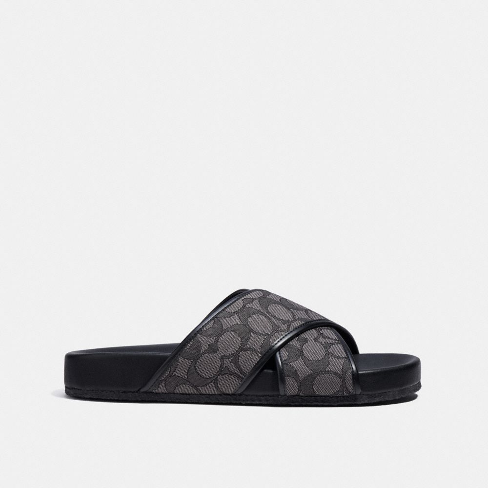 COACH®,CROSSOVER SANDAL,Charcoal/Black,Angle View