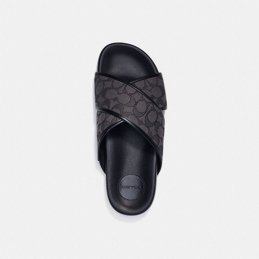 COACH®,CROSSOVER SANDAL,Charcoal/Black,Inside View,Top View