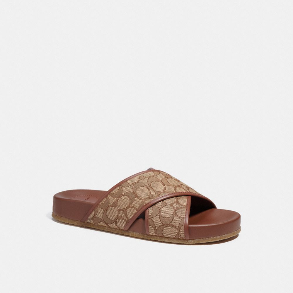 COACH®,CROSSOVER SANDAL,Tan/Saddle,Front View image number 0