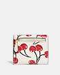 COACH®,WYN SMALL WALLET WITH CHERRY PRINT,Pebble Leather,Mini,Brass/Chalk,Back View