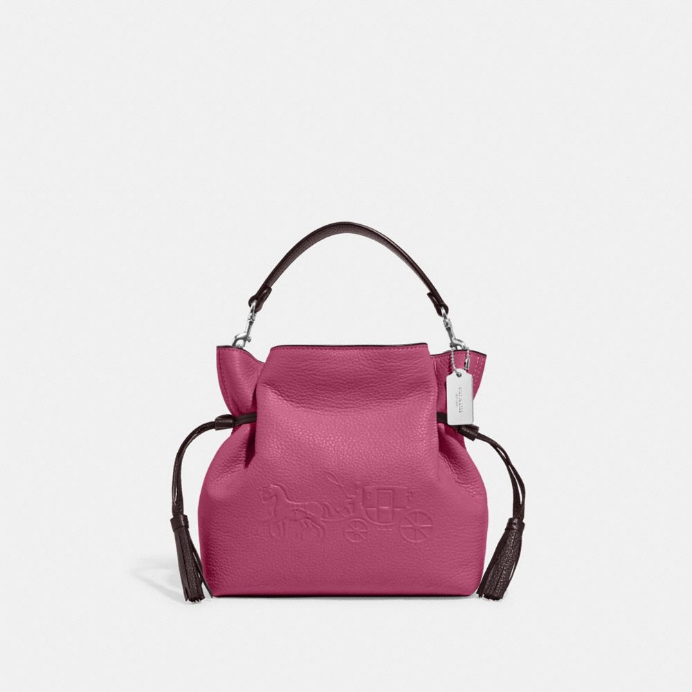 Coach Embossed Leather Horse & Carriage Round Crossbody - Pink