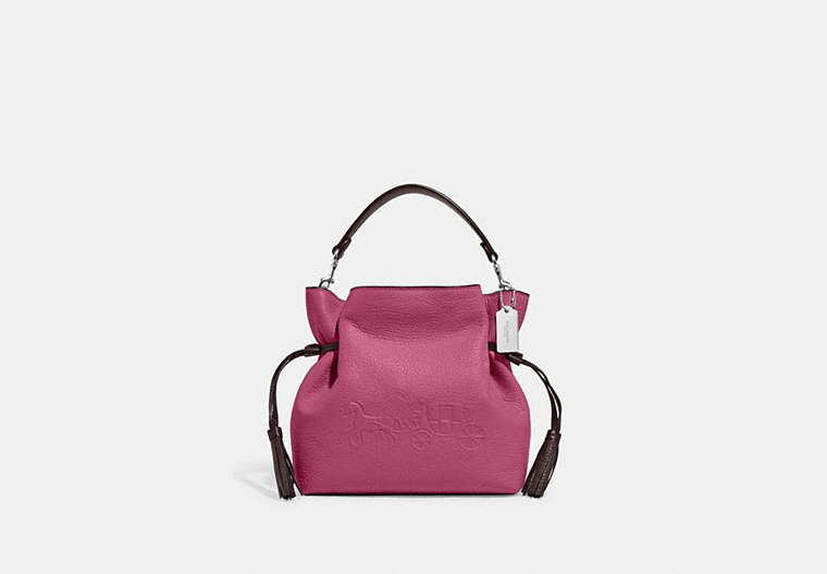 COACH®,ANDY CROSSBODY WITH HORSE AND CARRIAGE,Leather,Large,Silver/Light Raspberry Multi,Front View