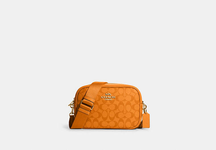 COACH®,JAMIE CAMERA BAG IN BLOCKED SIGNATURE CANVAS,Medium,Im/Light Orange,Front View
