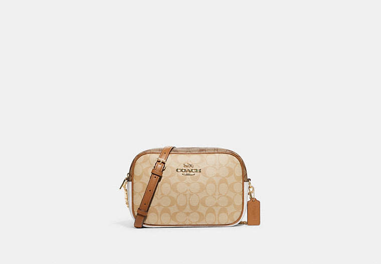 COACH®,JAMIE CAMERA BAG IN BLOCKED SIGNATURE CANVAS,pvc,Large,Gold/Light Khaki Chalk Multi,Front View image number 0