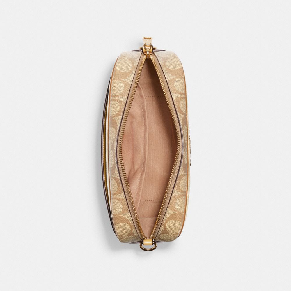 COACH®,Jamie Camera Bag In Blocked Signature Canvas,Canvas,Leather,Camera Bag,Color Block,Logo,Piping,Gold Metal,Casual,Beige,Inside View,Top View