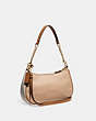 COACH®,TERI SHOULDER BAG IN COLORBLOCK,Refined Pebble Leather,Medium,Gold/Taupe Multi,Angle View