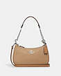 COACH®,TERI SHOULDER BAG IN COLORBLOCK,Refined Pebble Leather,Medium,Silver/Sandy Beige Multi,Front View