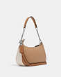 COACH®,TERI SHOULDER BAG IN COLORBLOCK,Refined Pebble Leather,Medium,Silver/Sandy Beige Multi,Angle View