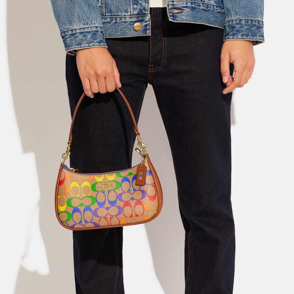 COACH®,Teri Shoulder Bag In Rainbow Signature Canvas,,Detail View
