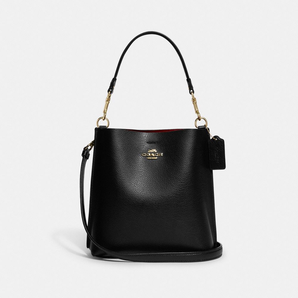 COACH®,MOLLIE BUCKET BAG 22,Pebbled Leather,Medium,Anniversary,Gold/Black,Front View