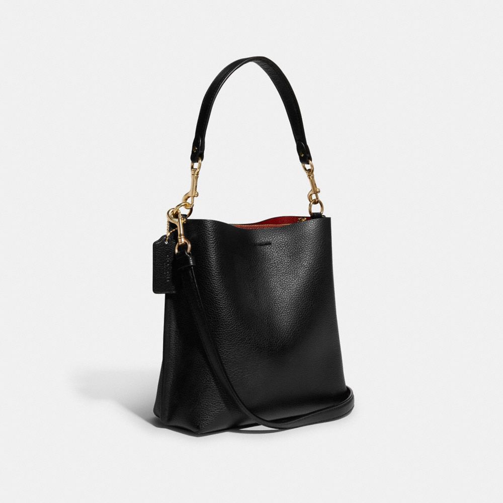COACH®,MOLLIE BUCKET BAG 22,Pebbled Leather,Medium,Anniversary,Gold/Black,Angle View