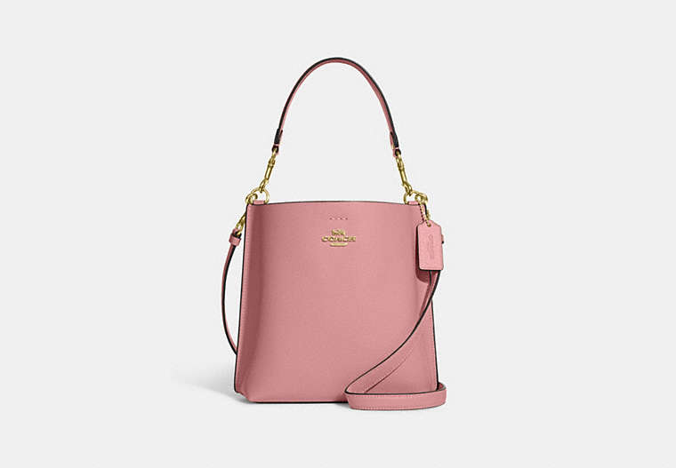 COACH®,MOLLIE BUCKET BAG 22,Leather,Medium,Anniversary,Gold/Pink,Front View