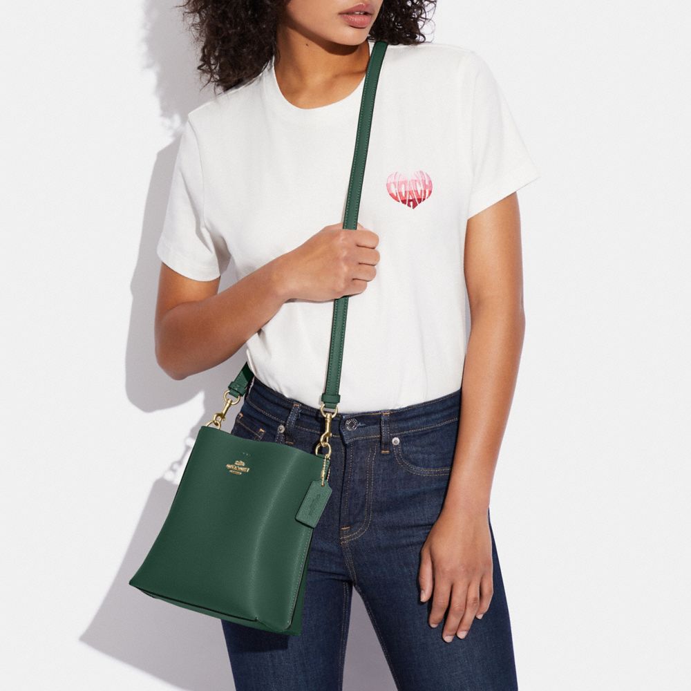 COACH®,Mollie Bucket Bag 22,Leather,Crossbody,Gold Metal,Casual,Emerald,Detail View