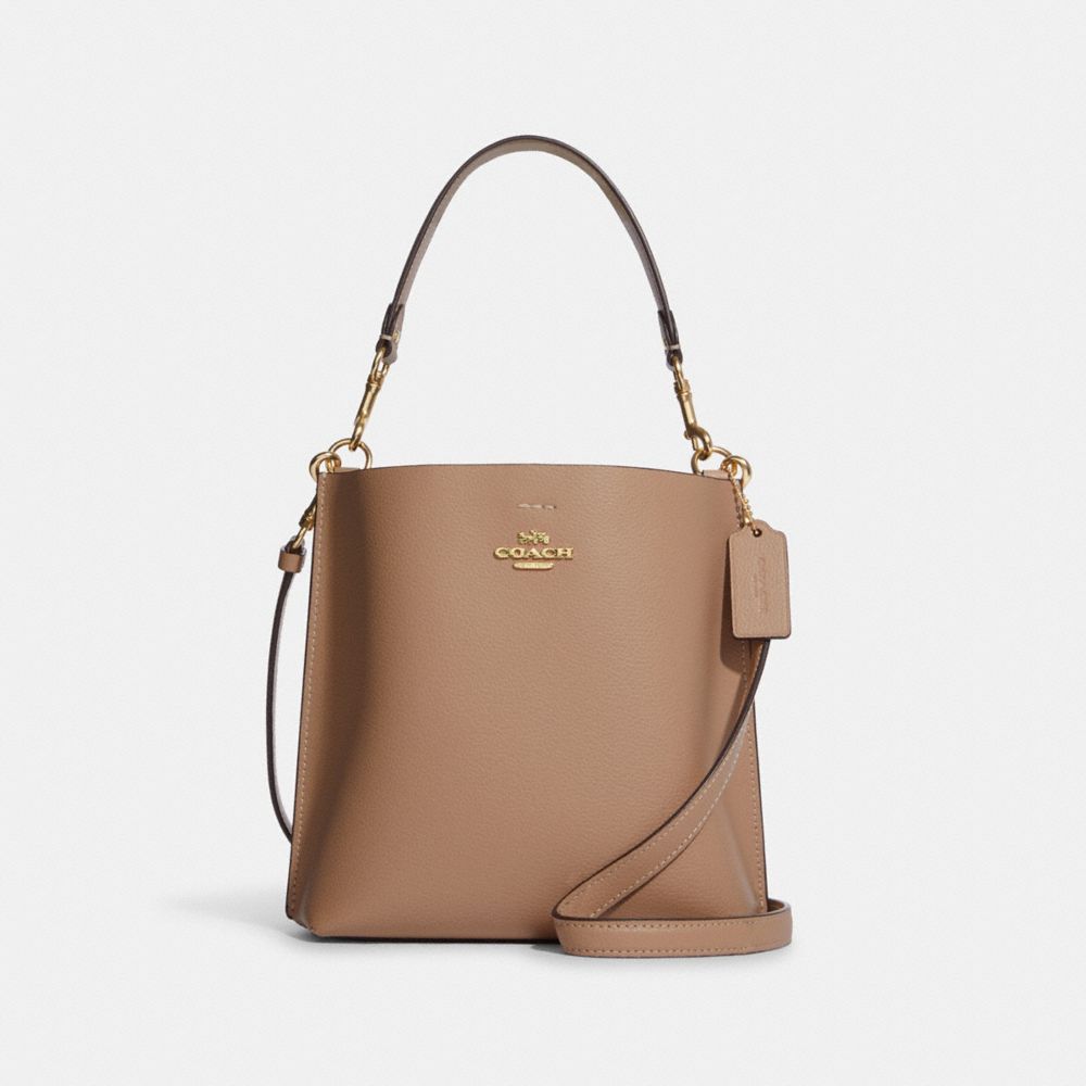COACH®,MOLLIE BUCKET BAG 22,Pebbled Leather,Medium,Anniversary,Gold/Taupe,Front View